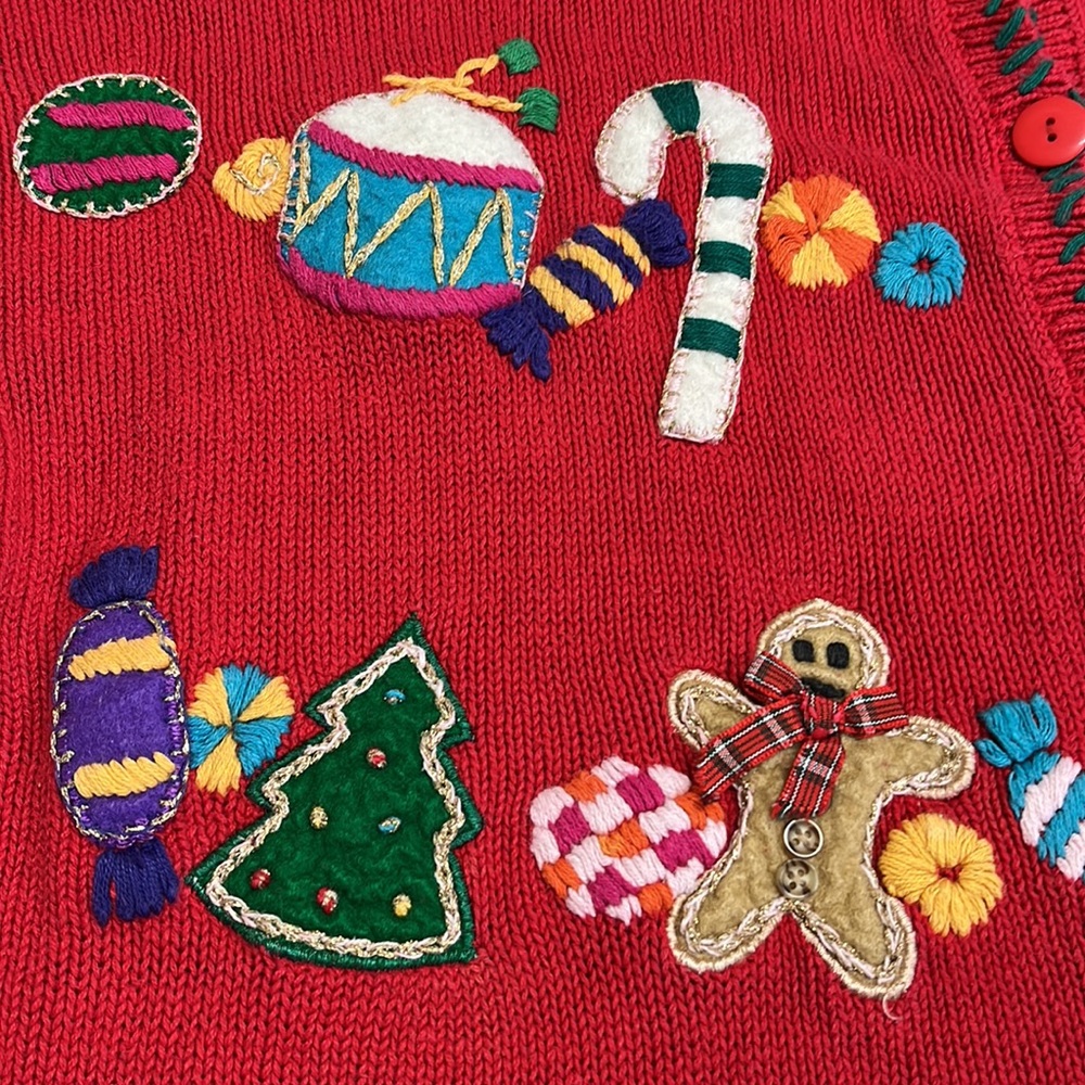 Vintage Beldoch Popper knit ugly Christmas sweater cardigan, large - Picture 4 of 7